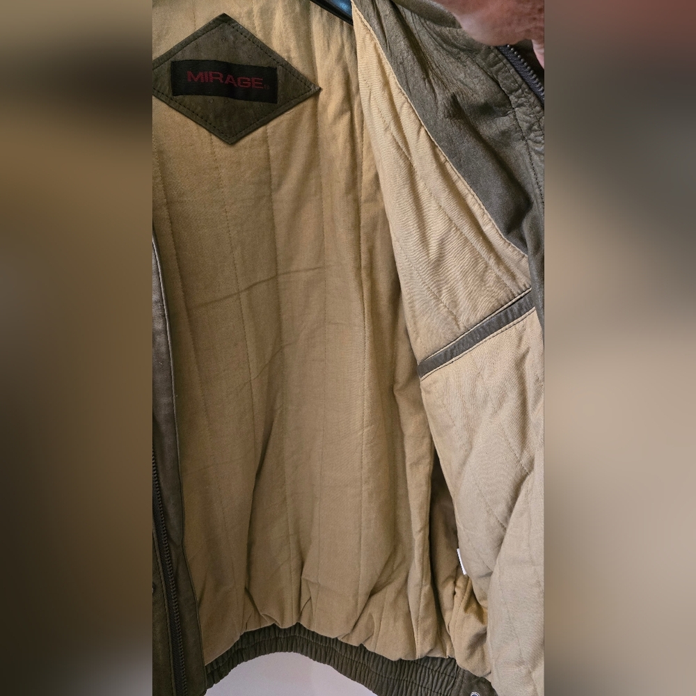 Men's Olive Green Heavy Leather Jacket - Picture 5 of 11